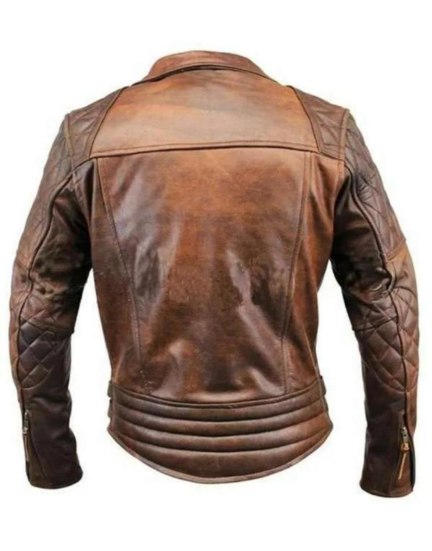 Men's Vintage Motorcycle Cafe Racer Distressed Leather Jacket